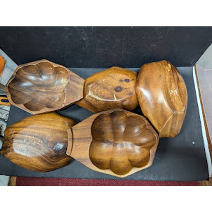 Vintage Wood 7 pc. Apple Pumpkin MCM Serving Set 1 Centerpiece with 5 bowls