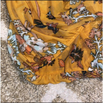 Free People Medium Havana Golden Yellow Floral Print Sleeveless Surplice Top