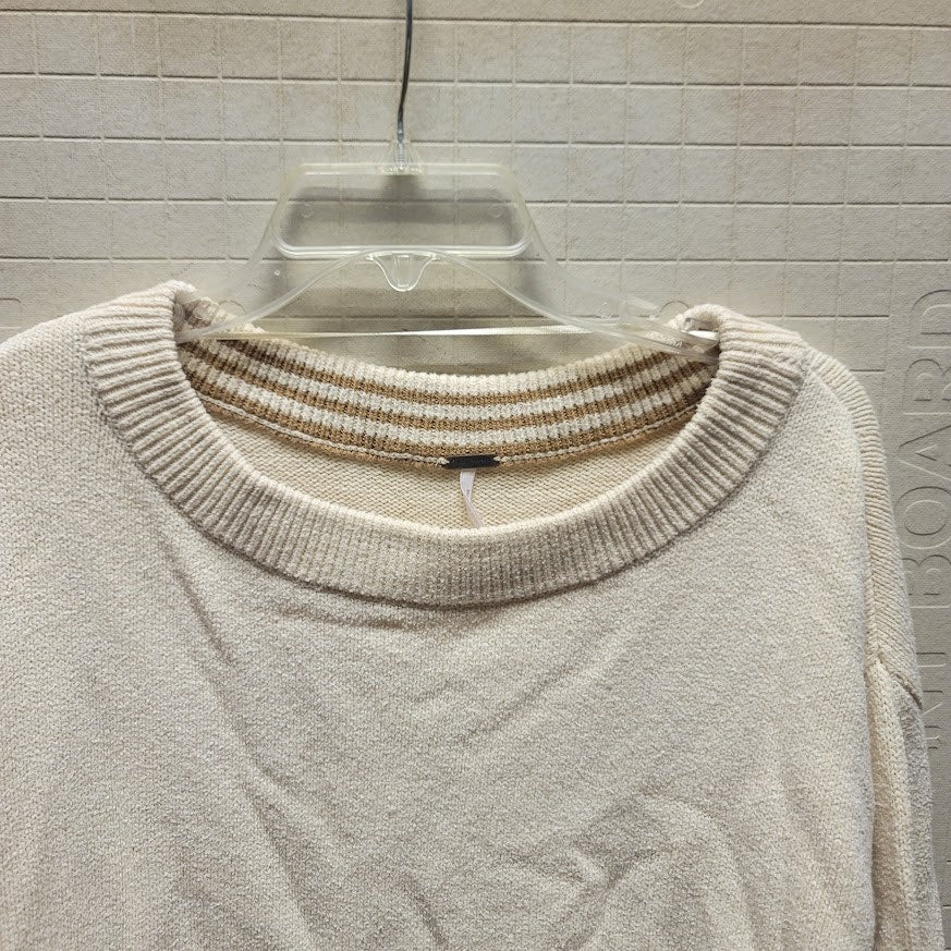 Free People Ivory Combo Street Fair XS Sweater NEW Ribbed Cuffs Waist Crew Neck