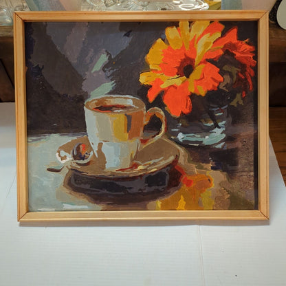 20" x 24" Vintage FAUVISM MCM Coffee Cup Floral Still Life Oil Painting Frame