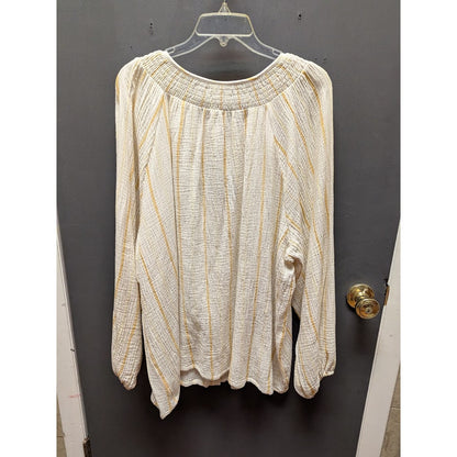 Ava & Viv Size 2X Plus Blouse Top Yellow Cream Stripe Cotton blouson long sleeve