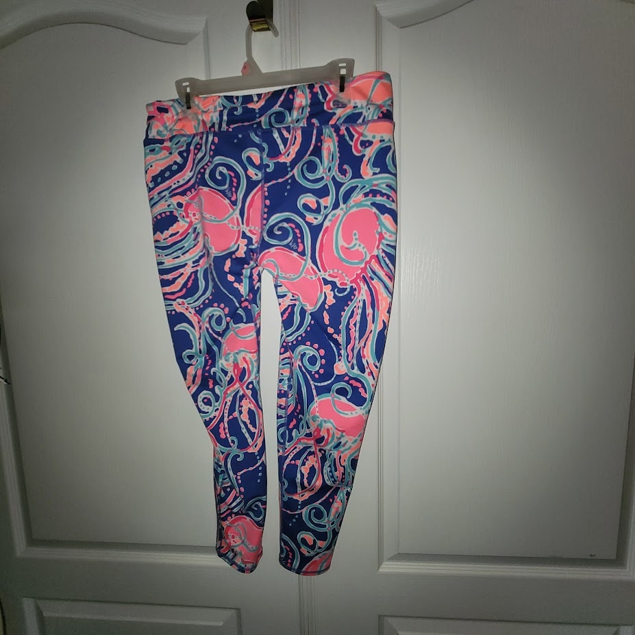 Lilly Pulitzer Luxletic Leggings Pink Blue Floral Paisley Preppy Palm Beach Extra Large