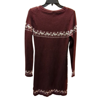 White Mark Reindeer Fair Isle Knit Sweater Dress Burgundy Size Large