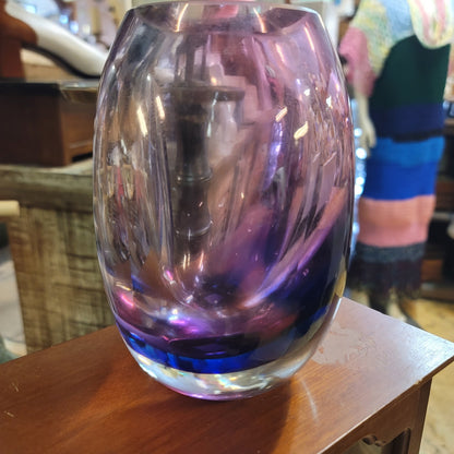 Fifth Avenue Crystal Sommerso Art Glass Vase Purple Blue Gradation 7" High end