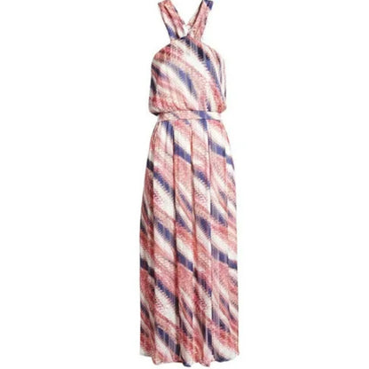 NWT Chelsea28 Halter Chiffon Maxi Dress in Pink-Purple Abstract Stripe Sz XS