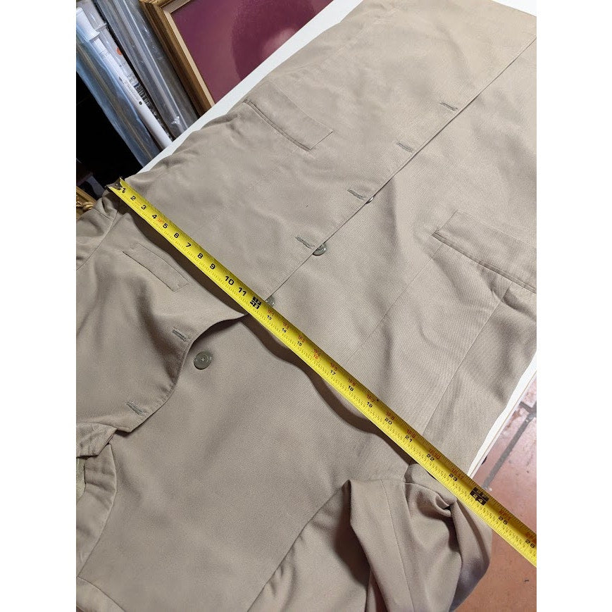 Custom Made Mandarin Collar Long Coat Tan Khaki Structured Minimalist Waistcoat