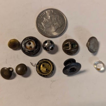 LOT of 10 Antique Vintage Victorian Brass Mixed Materials Buttons ESTATE FIND