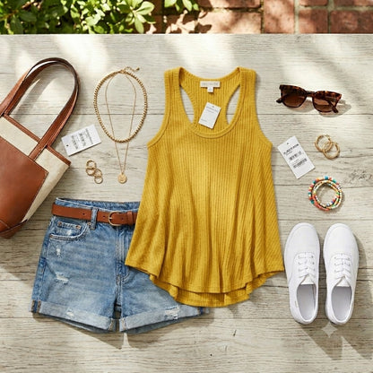 Socialite NWT Mustard Yellow Ribbed Racerback Tank Top Large Boho Festival Vibes