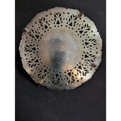Vintage Silverplate Monogram F Pierced Filigree Denmark Trivet