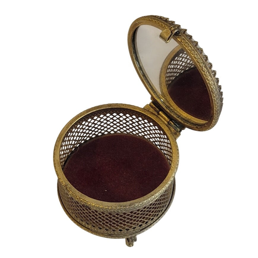 Fragonard Gold Gilded vanity french Trinket box mirrored Chest Picnicing Couple