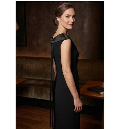 Jones New York Evening Midi Dress Black Satin Portrait Neckline Vintage 8