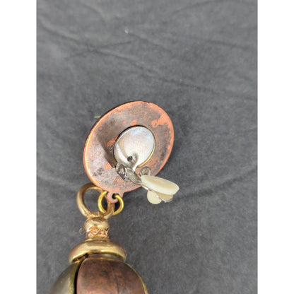 Vintage Pearl Cabochon Bead Orb Drop Clip On Earrings Gold Tone Retro Glam 1980s