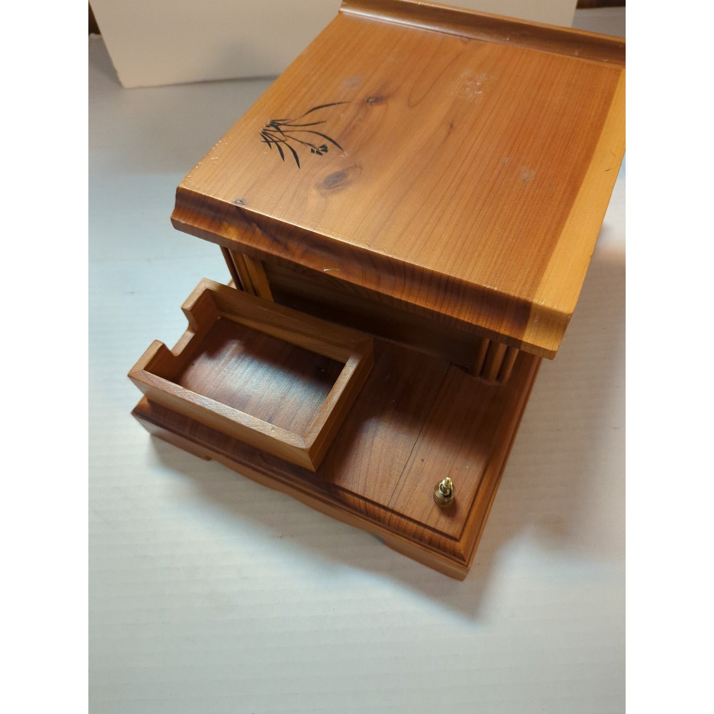 Vintage Asian Wooden Desktop Writing Slope & Organizer Vanity Box