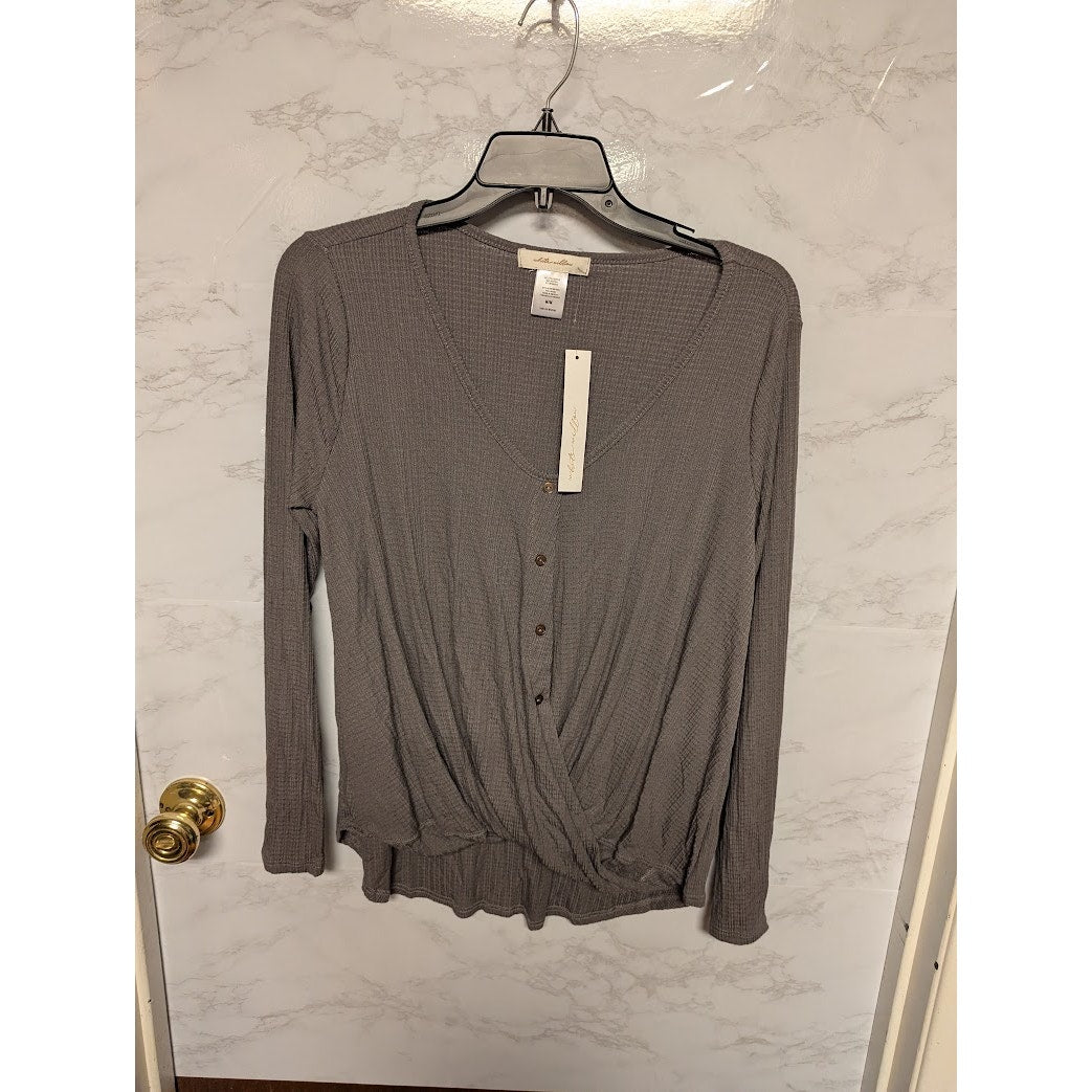 White Willow NEW Size Medium Textured Top Thermal long sleeve top gray