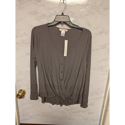 White Willow NEW Size Medium Textured Top Thermal long sleeve top gray