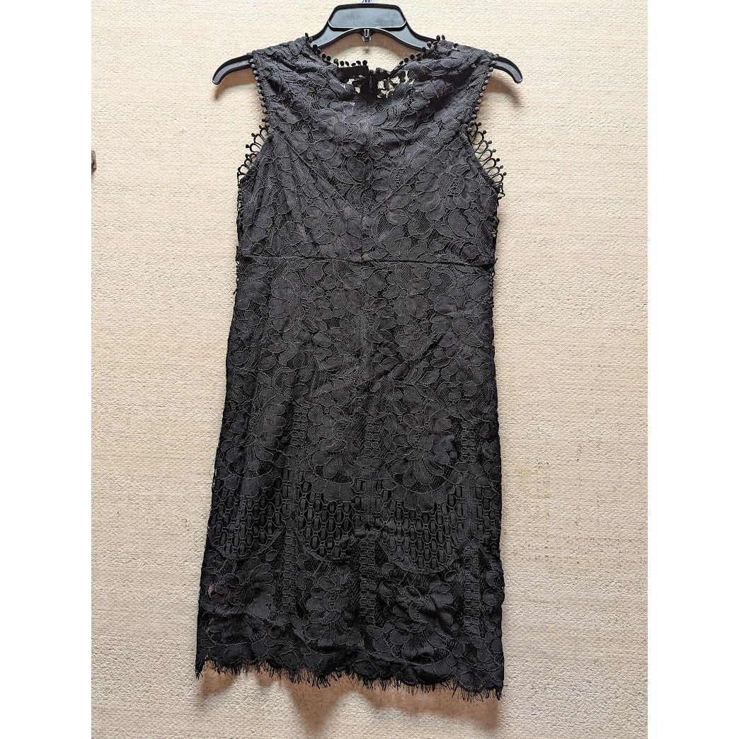 FAVLUX Black Lace/Crochet Overlay Lined Sleeveless Sheath Mini Dress Small NEW