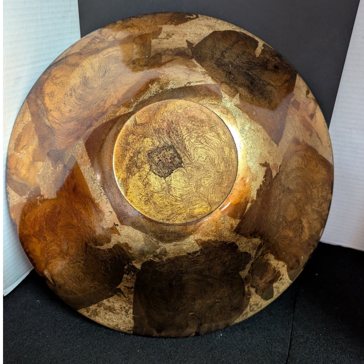 Large 16" Copper Bowl Foil Leaf Decorative Centerpiece Artisan Glass Consol