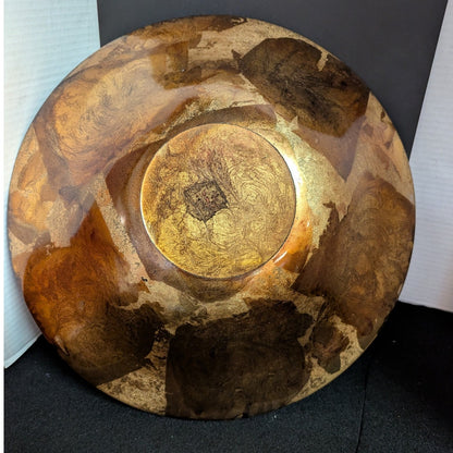 Large 16" Copper Bowl Foil Leaf Decorative Centerpiece Artisan Glass Consol