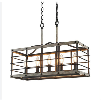 LNC Hypsikalamos 5-Light Large Grey and Wood Island Light NEW Pendant