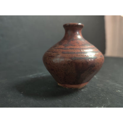 Vintage Studio Pottery Brown Miniature Bud Vase Handcrafted Small Art Pottery