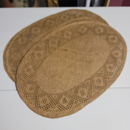 Set of 4 Vintage Woven Straw Placemats 18" x 13" Table Setting Natural boho