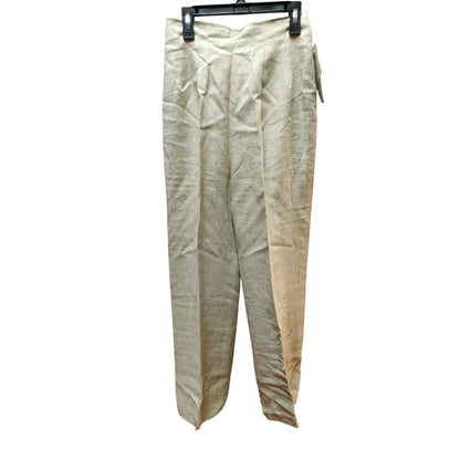 Donna Morgan Vintage Tan Linen Embroidered Pants Coastal Luxury High Waist 4