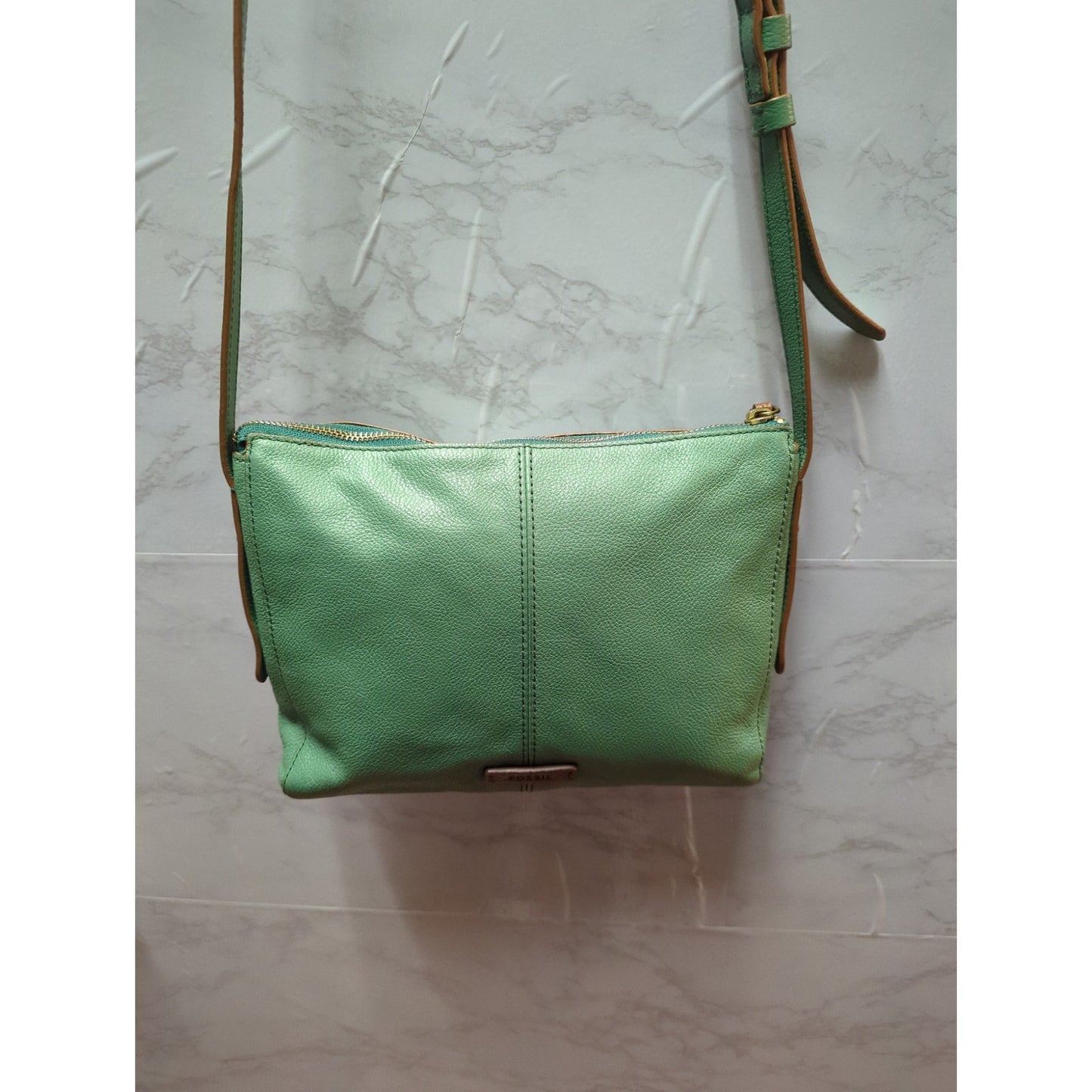 Fossil Heritage Green Pebbled Leather Crossbody Bag Travel Lightweight