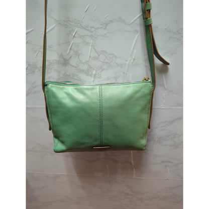 Fossil Heritage Green Pebbled Leather Crossbody Bag Travel Lightweight