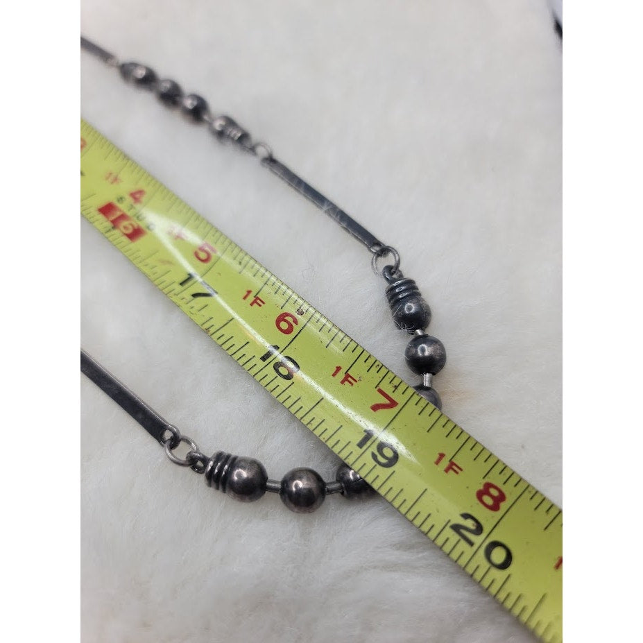 Vintage Silver 19" Beaded Station Long Layering Necklace Minimalist Modernist
