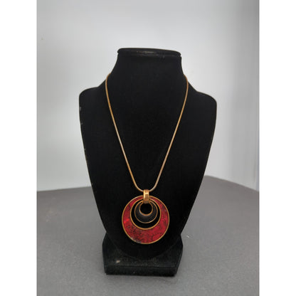 Vintage Necklace statement red green goldtone serpentine snake chain pendant