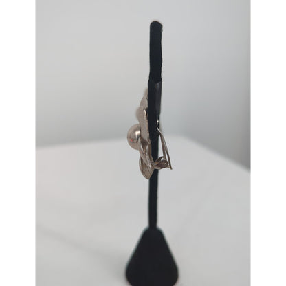 Vintage Silver Tone Sculptural Geometric Flower Clip On Statement Earrings Retro