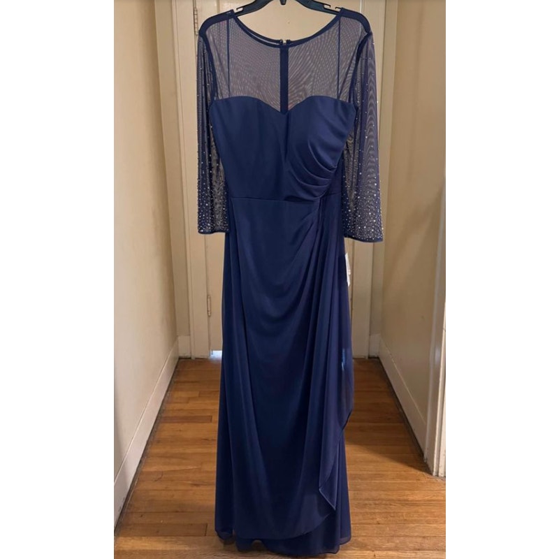 ALEX evenings Size 14W Wedgewood Blue Formal pearl sleeves 3/4 Sleeve NEW