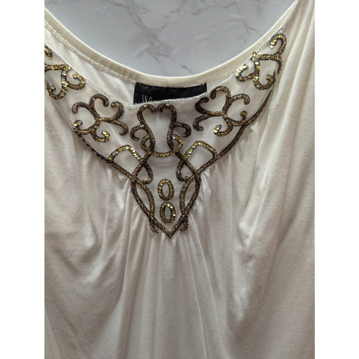 INC International Concepts Ivory Beaded Cami Modal Sleeveless Tank Top Y2K