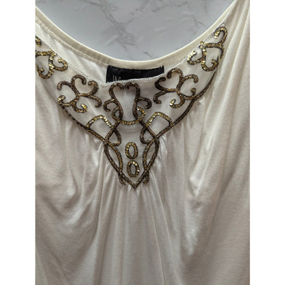 INC International Concepts Ivory Beaded Cami Modal Sleeveless Tank Top Y2K
