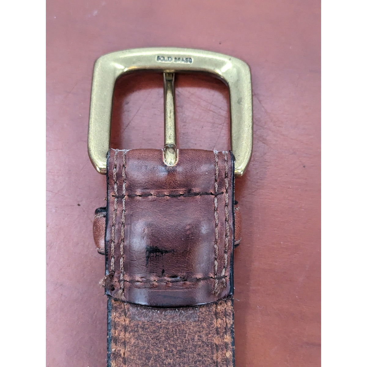 American Genuine Leather Belt Solid Brass Buckle 40" Unknown Brand