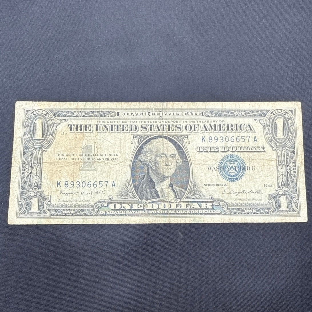 Paper Currency Bank Note USA Money $1 Series 1957 A Silver Certificate Blue Seal