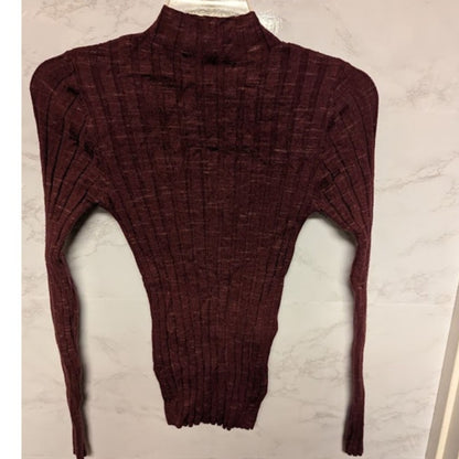 Topshop size Small 4-6 Burgundy Mock Neck Long Sleeve Ribbed sweater