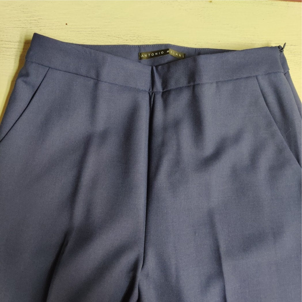 Antonio Melani Royal Blue Wool Blend Side Zip Trousers Career Minimalist Slim 2
