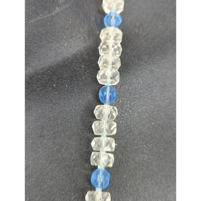 Vintage Blue & Clear Crystal Beaded Strand Necklace Drops Mid-Century Boho