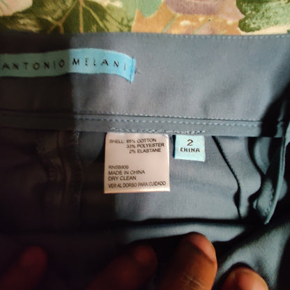 Antonio Melani Dusty Blue Side Zip Wide Leg Trousers Career Coastal Clean Sze 2