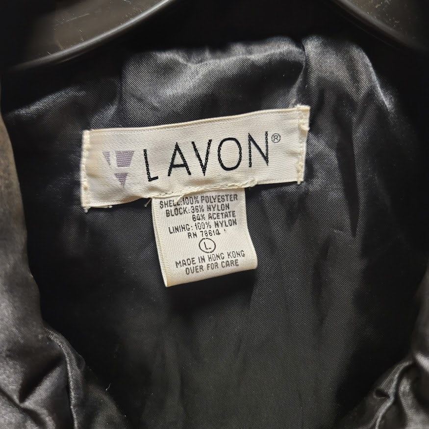 Vintage LAVON Windbreaker Jacket Women LARGE Velour Embroidered Gold cinched 90s