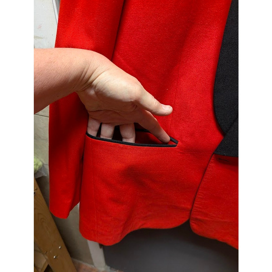 Custom Made Red Smoking Jacket Black Piping Lapel Mens XL Shoulder Pads