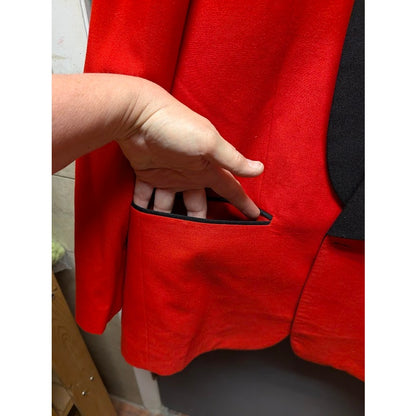 Custom Made Red Smoking Jacket Black Piping Lapel Mens XL Shoulder Pads
