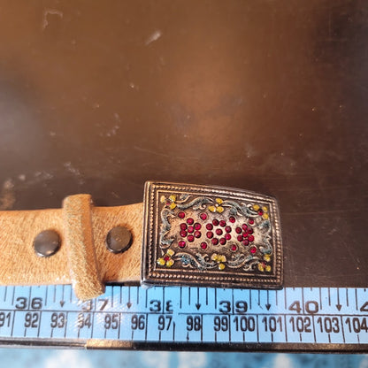 Fibel Belt Made Italy 2697 Large Leather Sandy Duftler Designs rhinestone Buckle