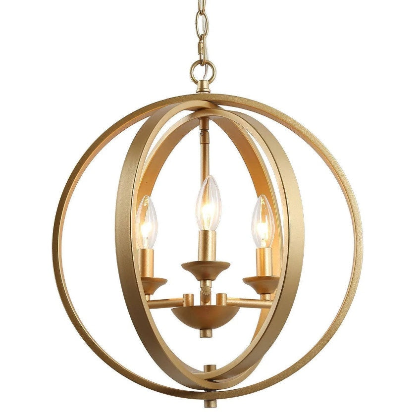 LNC Theophanis 3-Light Small Gold Chandelier NEW light hanging sphere globe