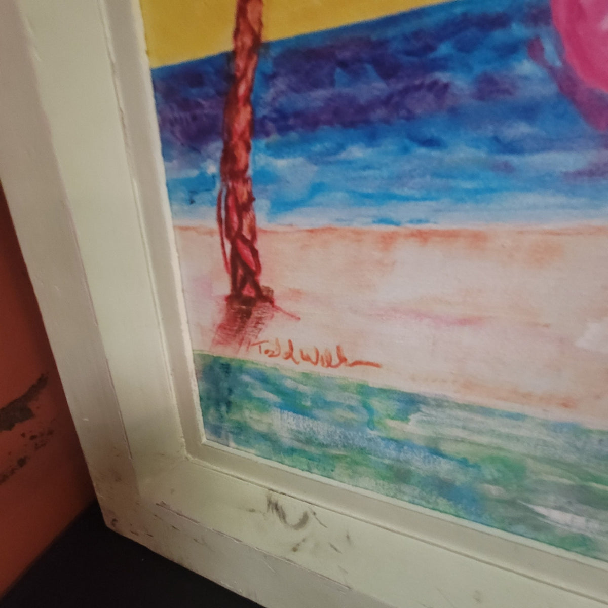 handpainted Todd Wilkens Flamingo Beach Art Painting