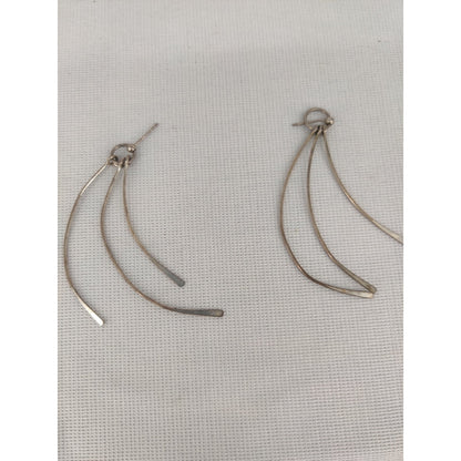 Vintage Gold Tone Minimalist Curved 3-Tier Dangle Earrings