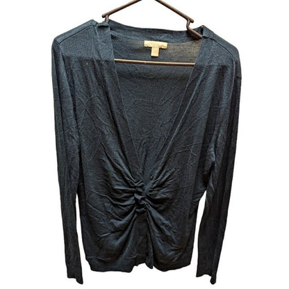 New York Company Size XL Twist Front Ruched Deep V-Neck Sweater Blue New