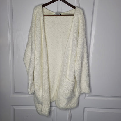 Sanctuary Women 2X Fuzzy White Knit Cardigan Sweater Pockets Cozy Minimalist NWT