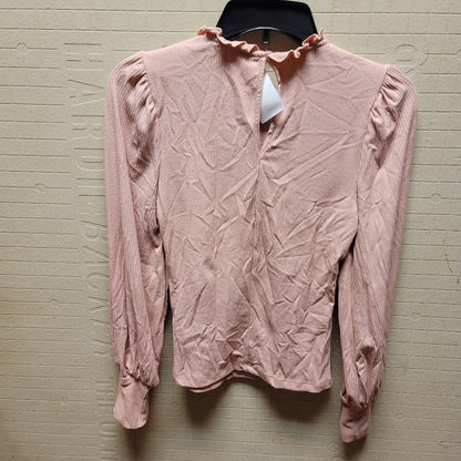 LUSH small ribbed long puff sleeve blouse top Mauve ruffle neck stretch light